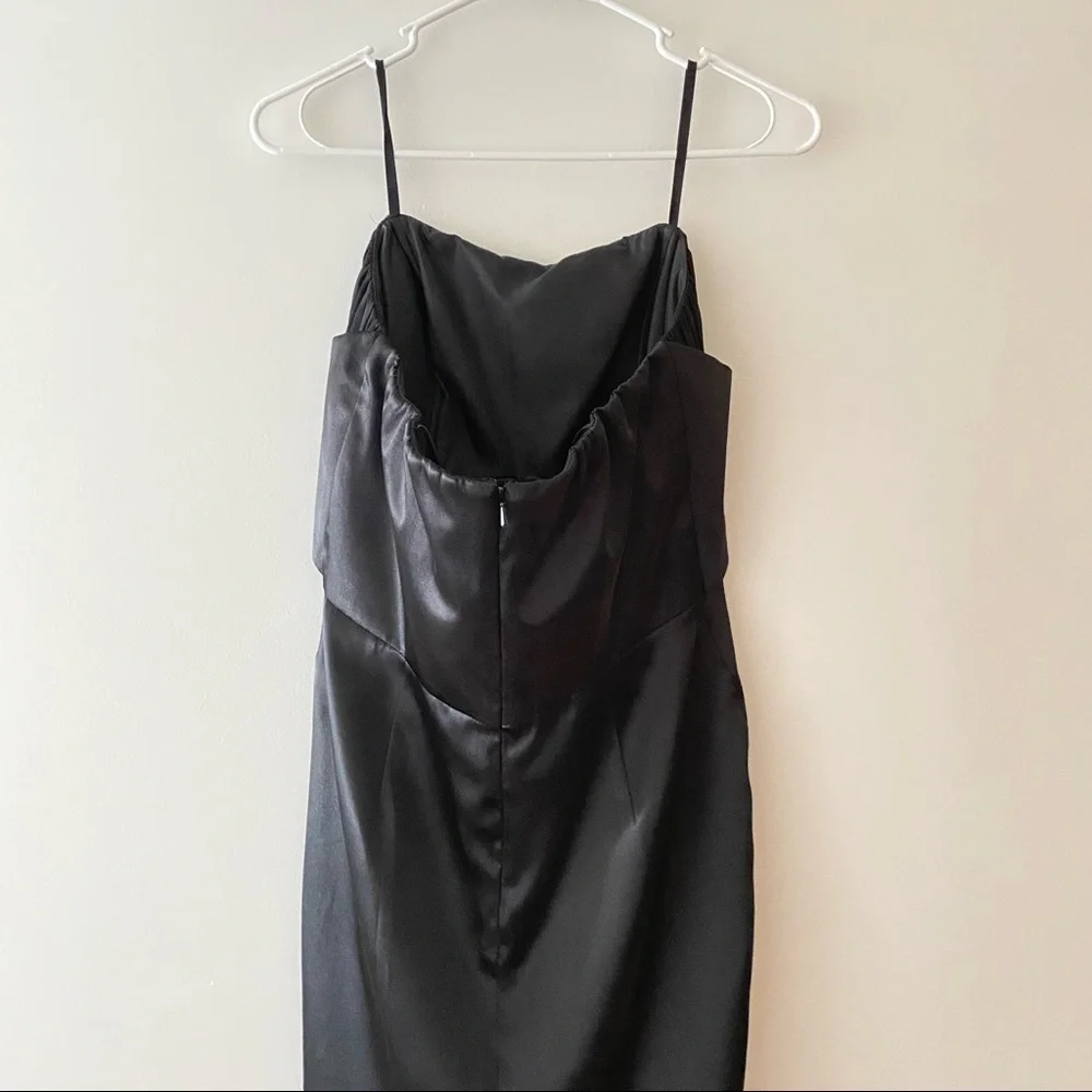 Vintage little black dress DeLaru Black strapless satin dress midi - Picture 6 of 8
